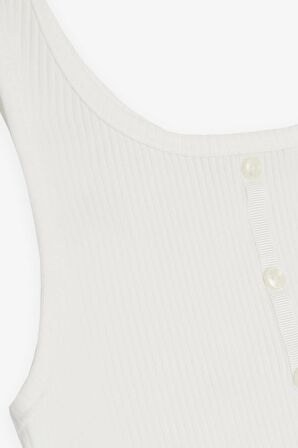 BREEZE Kız Çocuk Crop Tişört Düğme Aksesuarlı 9-14 Yaş, Beyaz