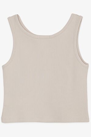 BREEZE Kız Çocuk Crop Tişört Düğme Aksesuarlı 9-14 Yaş, Bej