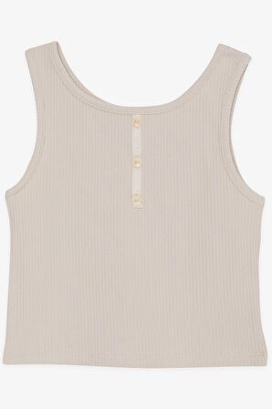 BREEZE Kız Çocuk Crop Tişört Düğme Aksesuarlı 9-14 Yaş, Bej