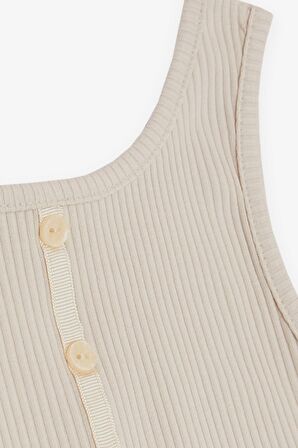 BREEZE Kız Çocuk Crop Tişört Düğme Aksesuarlı 9-14 Yaş, Bej