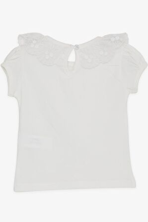 BREEZE Kız Çocuk Tişört Yakası Güpürlü Nakışlı 1-4 Yaş, Ekru