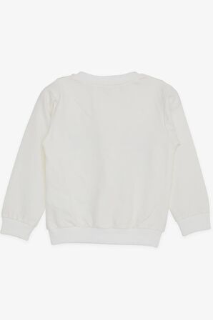 BREEZE Kız Çocuk Sweatshirt Renkli Fiyonk Aksesuarlı Yazı Baskılı 3-8 Yaş, Ekru