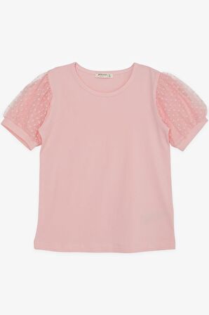 BREEZE Kız Çocuk Tişört Kolları Tüllü 8-12 Yaş, Pembe