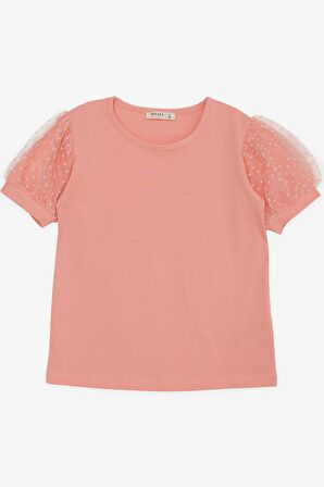 BREEZE Kız Çocuk Tişört Kolları Tüllü 8-12 Yaş, Somon