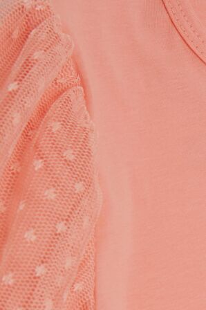 BREEZE Kız Çocuk Tişört Kolları Tüllü 8-12 Yaş, Somon