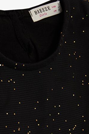 BREEZE Kız Çocuk Elbise Simli Tüllü Fırfırlı 3-7 Yaş, Siyah