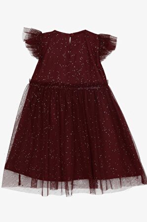 BREEZE Kız Çocuk Elbise Simli Tüllü Fırfırlı 3-7 Yaş, Bordo