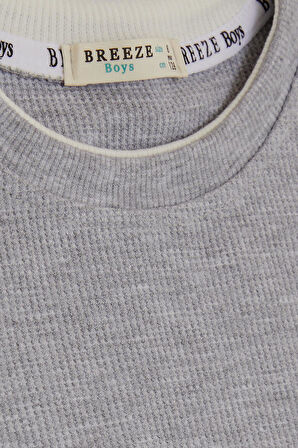 Breeze Girls & Boys Erkek Çocuk Uzun Kollu Tişört Armalı 8-14 Yaş, Açık Gri Melanj