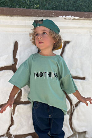 Breeze Girls & Boys Erkek Çocuk Tişört Yazı Baskılı 5-10 Yaş, Mint Yeşili