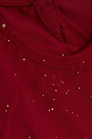 BREEZE Kız Çocuk Elbise Simli Tüllü Fırfırlı 3-7 Yaş, Mürdüm
