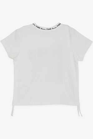 Breeze Kız Çocuk Tişört Yazı Baskılı Simli Yanları Büzgülü 9-14 Yaş, Ekru