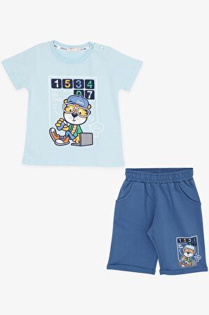 BREEZE GİRLS & BOYS Erkek Çocuk Şortlu Takım Denizci Aslan Baskılı 1-4 Yaş, Açık Mavi