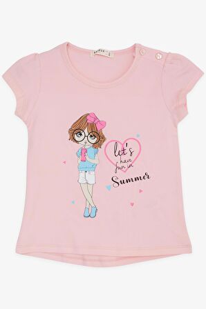 BREEZE Kız Çocuk Tişört Yaz Temalı Havalı Kız Baskılı 2-6 Yaş, Pembe