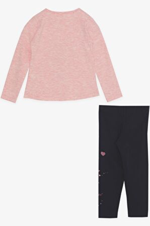 BREEZE Kız Çocuk Taytlı Takım Sevimli Kız Baskılı Kalpli 2-6 Yaş, Somon Melanj