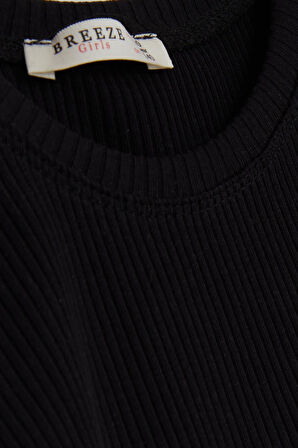 BREEZE Kız Çocuk Tişört Taş Püsküllü 9-14 Yaş, Siyah