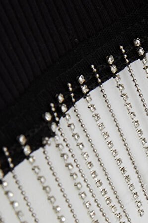 BREEZE Kız Çocuk Tişört Taş Püsküllü 9-14 Yaş, Siyah