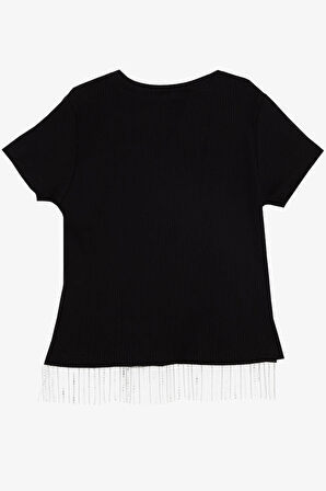 BREEZE Kız Çocuk Tişört Taş Püsküllü 9-14 Yaş, Siyah