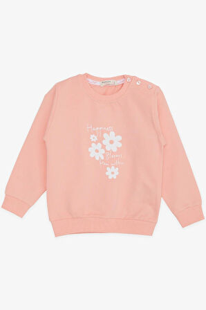 Breeze Kız Bebek Sweatshirt Simli Çiçek Baskılı 9 Ay-3 Yaş, Somon