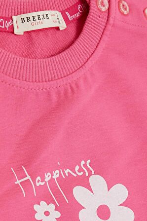 BREEZE Kız Bebek Sweatshirt Simli Çiçek Baskılı 9 Ay-3 Yaş, Pembe