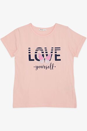 BREEZE Kız Çocuk Tişört Kelebek Baskılı 10-16 Yaş, Somon