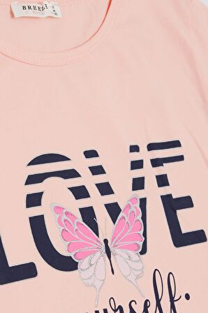 BREEZE Kız Çocuk Tişört Kelebek Baskılı 10-16 Yaş, Somon
