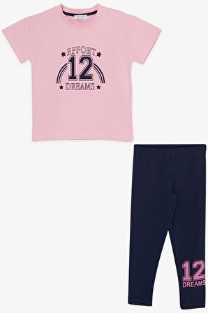 BREEZE Kız Çocuk Taytlı Takım Rakam Baskılı 3-7 Yaş, Pembe