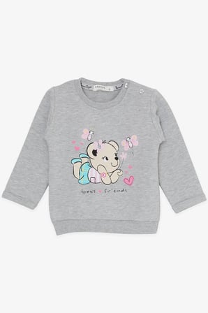 Breeze Kız Bebek Eşofman Takımı Sevimli Hayvancık Dostlar 4 Ay-1.5 Yaş, Açık Gri Melanj