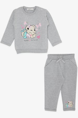 Breeze Kız Bebek Eşofman Takımı Sevimli Hayvancık Dostlar 4 Ay-1.5 Yaş, Açık Gri Melanj