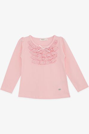 BREEZE Kız Çocuk Uzun Kollu Tişört Güpürlü Fiyonklu 3-8 Yaş, Pembe