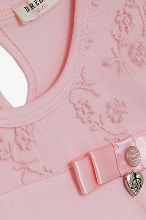 BREEZE Kız Çocuk Tişört Nakışlı Kolları Tül Lastikli 5-10 Yaş, Pembe