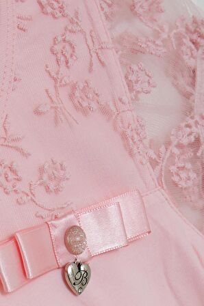BREEZE Kız Çocuk Tişört Nakışlı Kolları Tül Lastikli 5-10 Yaş, Pembe