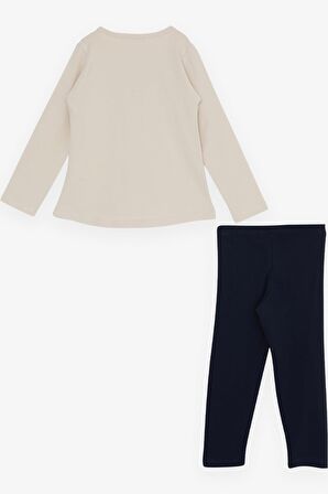 BREEZE Kız Çocuk Taytlı Takım Pullu Kedicik Baskılı Nakışlı 1.5-5 Yaş, Bej