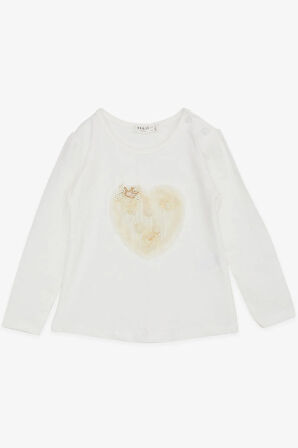 Breeze Kız Çocuk Uzun Kollu Tişört Ponponlu İncili 1-4 Yaş, Ekru