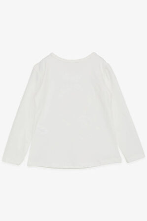Breeze Kız Çocuk Uzun Kollu Tişört Ponponlu İncili 1-4 Yaş, Ekru
