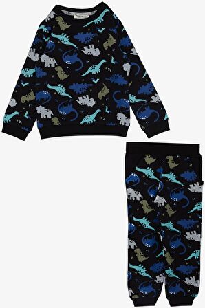 BREEZE GİRLS & BOYS Erkek Çocuk Eşofman Takımı Dinozor Desenli 1-4 Yaş, Siyah