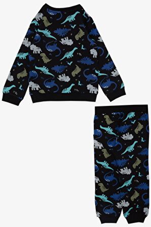 BREEZE GİRLS & BOYS Erkek Çocuk Eşofman Takımı Dinozor Desenli 1-4 Yaş, Siyah
