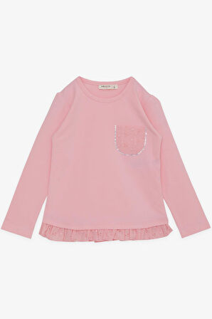 Breeze Kız Çocuk Uzun Kollu Tişört Dantelli Cepli 1.5-5 Yaş, Pembe
