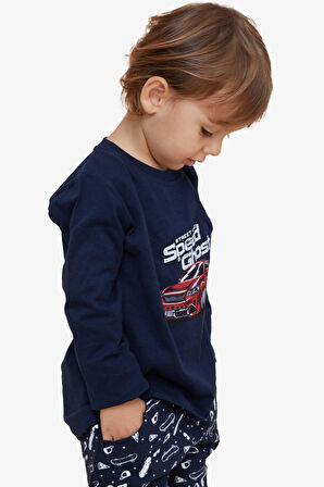 Breeze Girls & Boys Erkek Çocuk Uzun Kollu Tişört Hayalet Araba Baskılı 1.5-5 Yaş, Lacivert