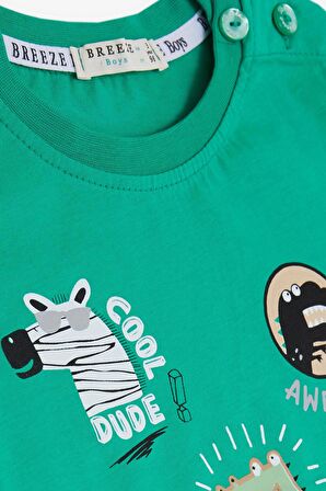 BREEZE GİRLS & BOYS Erkek Bebek Tişört Havalı Mükemmel Dostlar Temalı 9 Ay-3 Yaş, Yeşil