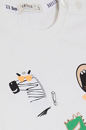 BREEZE GİRLS & BOYS Erkek Bebek Tişört Havalı Mükemmel Dostlar Temalı 9 Ay-3 Yaş, Ekru