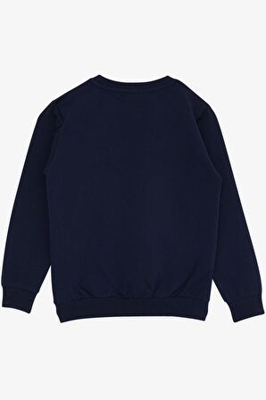 BREEZE Kız Çocuk Sweatshirt Pullu Yazı Baskılı 8-14 Yaş, Lacivert