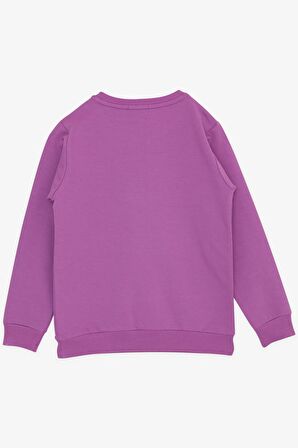 BREEZE Kız Çocuk Sweatshirt Pullu Yazı Baskılı 8-14 Yaş, Eflatun