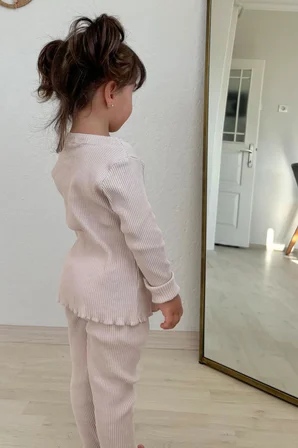 Breeze Kız Çocuk Tayt Takımı Pullu Yazı Baskılı 1.5-5 Yaş, Taş