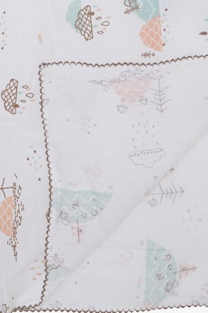 Breeze Yenidoğan Bebek Müslin Battaniye Yağmur Temalı Ağaç Desenli Ekru