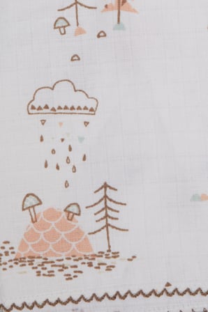 Breeze Yenidoğan Bebek Müslin Battaniye Yağmur Temalı Ağaç Desenli Ekru
