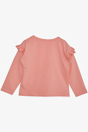 Breeze Kız Çocuk Uzun Kollu Tişört Sevimli Tavşancık Baskılı Omzu Fırfırlı 1-4 Yaş, Somon