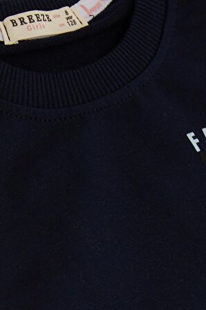 BREEZE Kız Çocuk Sweatshirt Çiçek Baskılı 6-12 Yaş, Lacivert