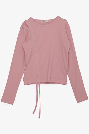 BREEZE Kız Çocuk Uzun Kollu Tişört Büzgülü 8-14 Yaş, Gülkurusu