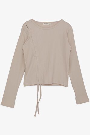 BREEZE Kız Çocuk Uzun Kollu Tişört Büzgülü 8-14 Yaş, Bej