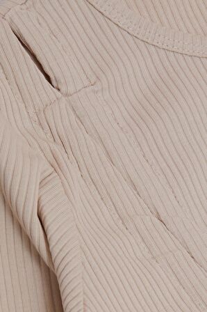 BREEZE Kız Çocuk Uzun Kollu Tişört Büzgülü 8-14 Yaş, Bej